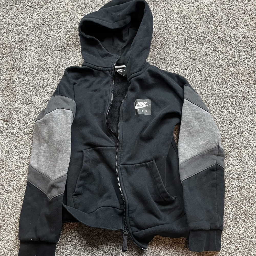 Nike Air Hoodie Sweatshirt Youth Large Black Gray Full‎ Zip Logo Jacket